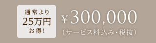 通常より25万円お得!¥300,000円(サービス料込み・税抜)